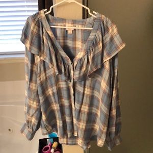 Flowy, patterned long sleeve top.